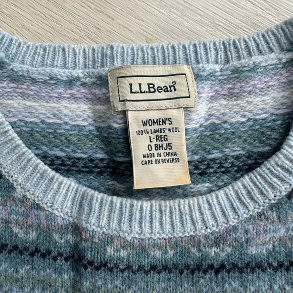 LLBean Vintage Womens Wool Fair Isle Sweater Pullover Blue Green Size Large - Picture 3 of 10